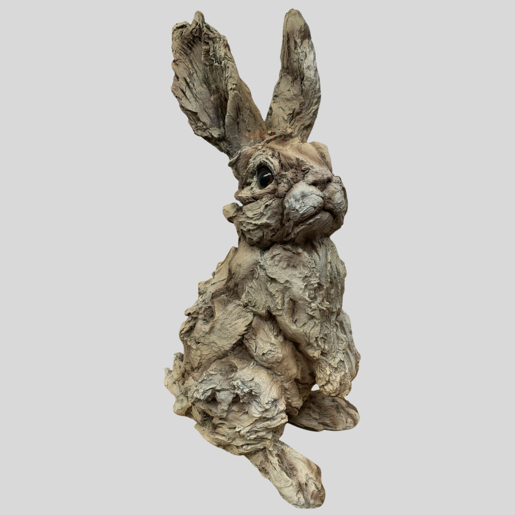 Wood Look Hare Statue - Durable Resin Outdoor Decor